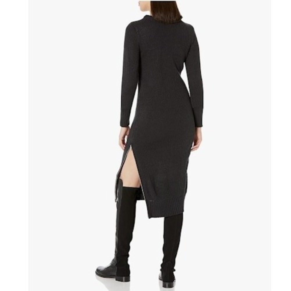 Calvin Klein Women Medium Midi Sweater Side Slit‎ Zipper Knit Dress Black